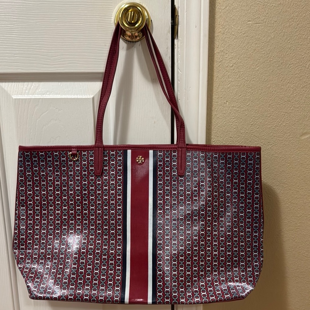 Tory Burch Stylish Burgundy Tote Bag